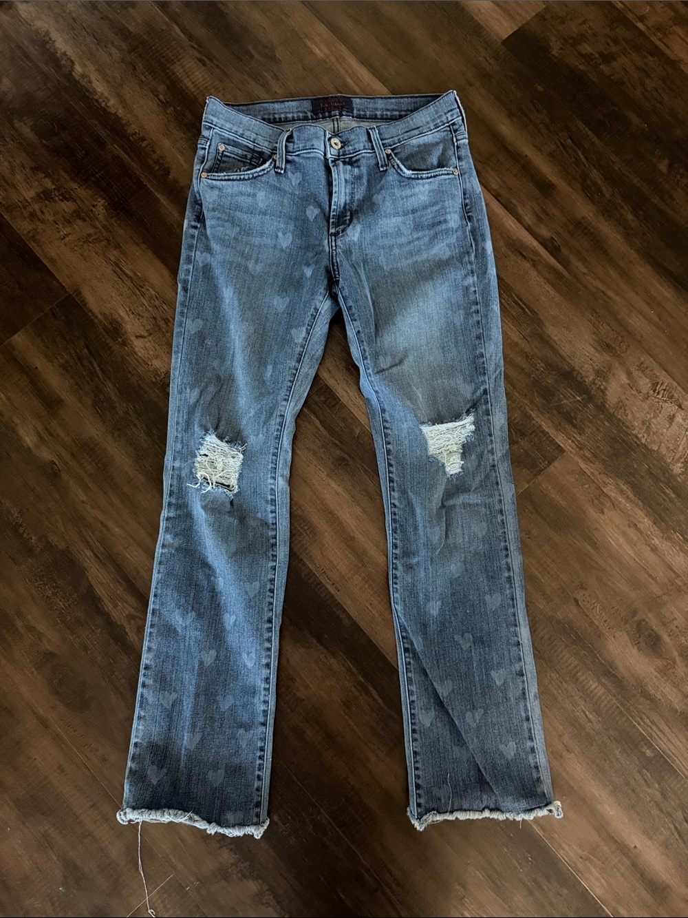 James Jeans Blue Distressed Straight Jeans with Heart Details